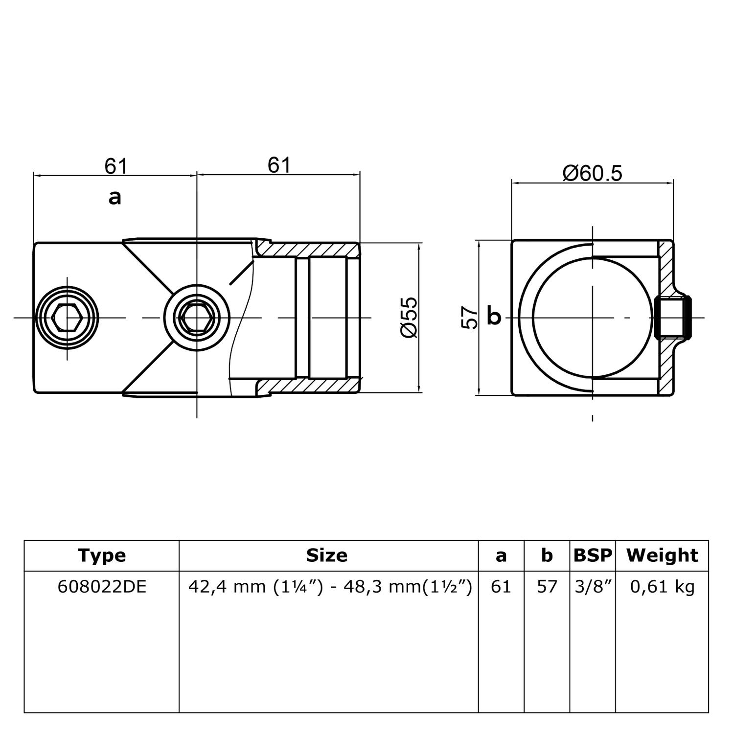 Doos Kruisstuk in 1 vlak - verloop-DE / 42,4 mm - 48,3 mm (25 stuks)
